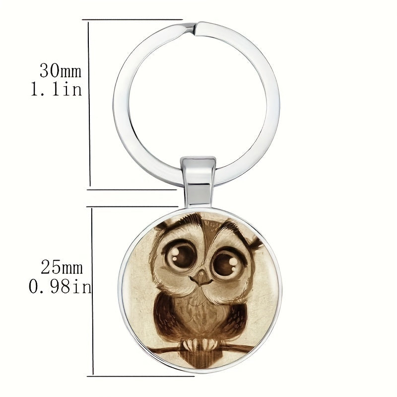 Vintage Owl Time Gemstone Keychain Necklace Bag Wallet Charm Accessory