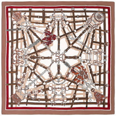 Metal Chain Printed Square Scarf Silk Feeling Satin Warm Shawl