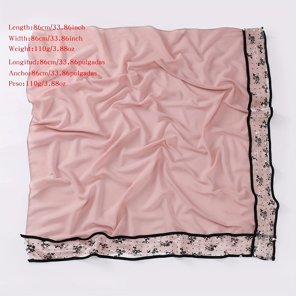 Chiffon Square Scarf Faux Pearl Decor Lace Hijab Solid Head Wrap