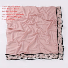 Chiffon Square Scarf Faux Pearl Decor Lace Hijab Solid Head Wrap