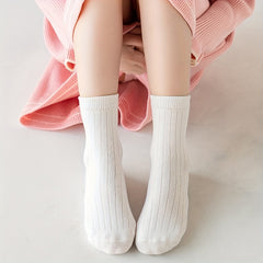 5 Pairs Casual Candy Knit Socks Soft Breathable Cotton Boys Girls Accessories