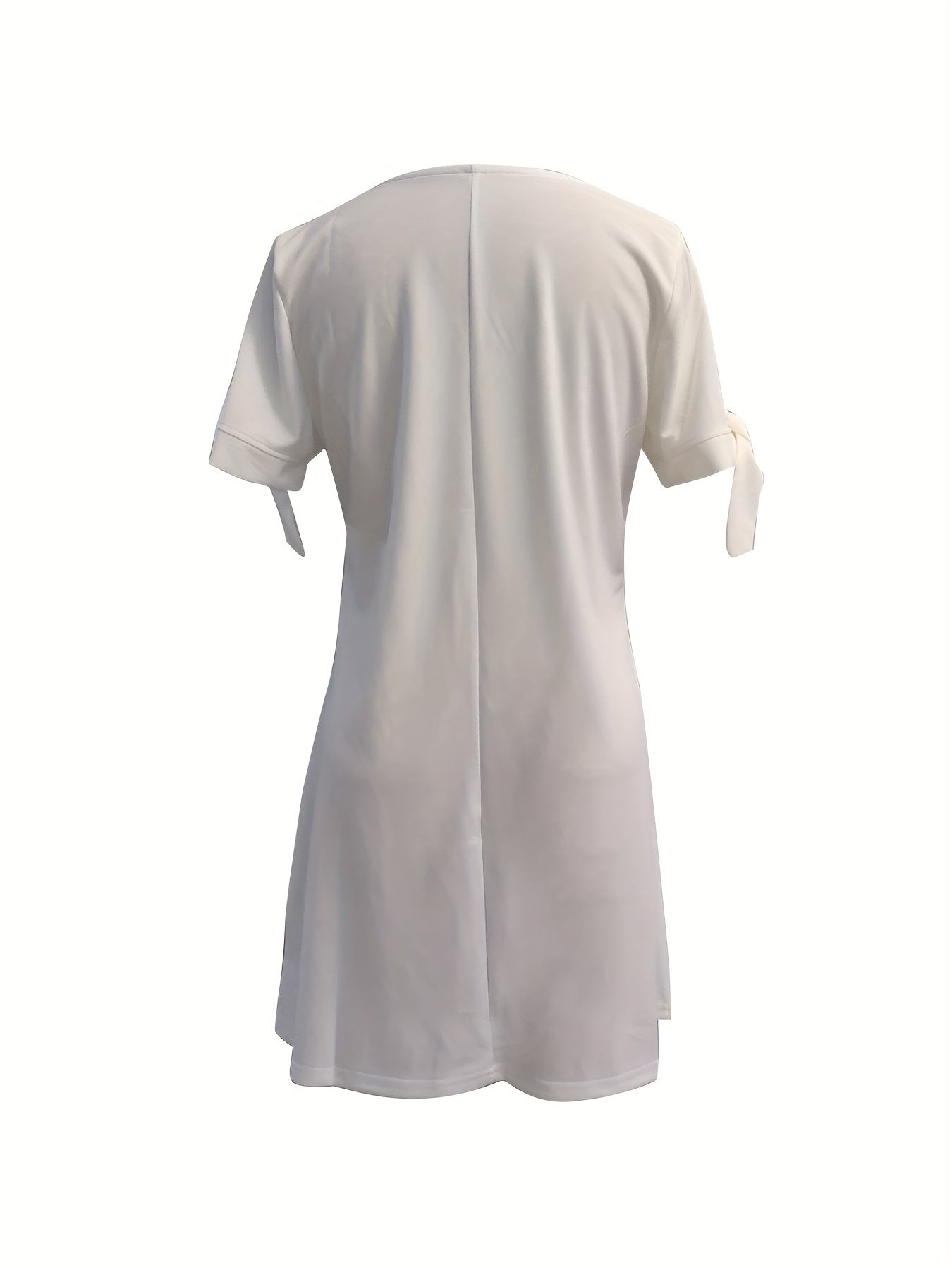 Lace Trim V Neck Dress Short Sleeve Casual Dress For Summer & Spring