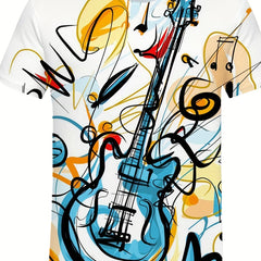 Boys' Guitar Sketch Tee 3D Print Active Stretch Summer T Shirt