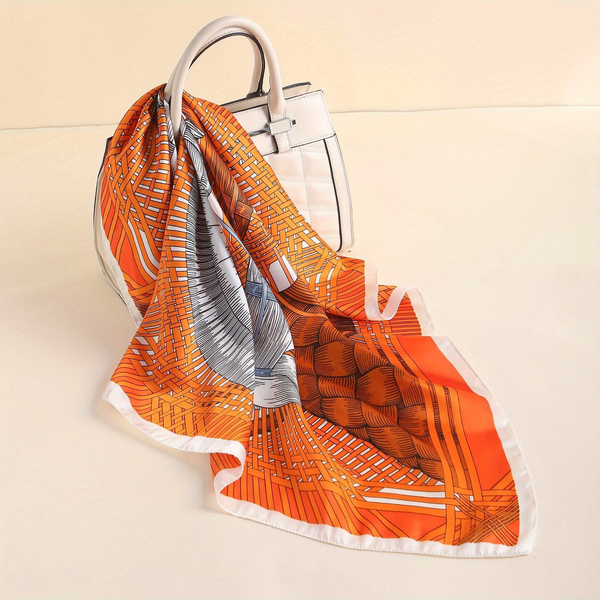 Vintage Print Silk Scarf Classic Square Bandana for Women