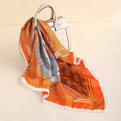 Vintage Print Silk Scarf Classic Square Bandana for Women