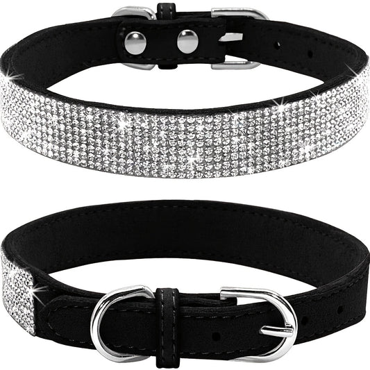 Sparkling Rhinestone Dog Collar Soft Suede Leather