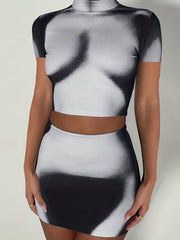 Y2K Sexy 2pc Skirt Set Mock Neck Crop Top & Bodycon Skirt