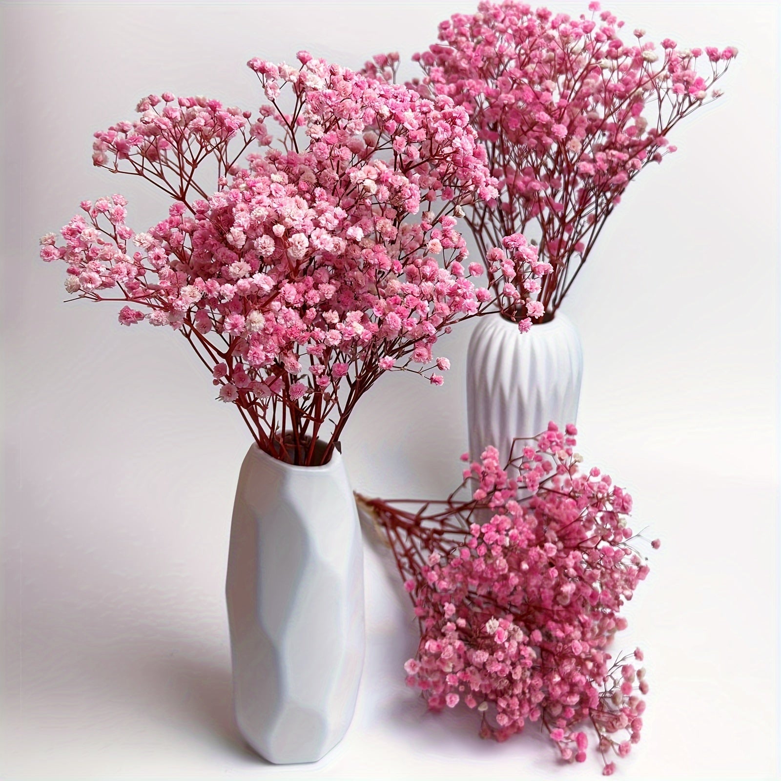 3 Bunches Pink Preserved Baby's Breath Flowers for Vase Home Decor Party