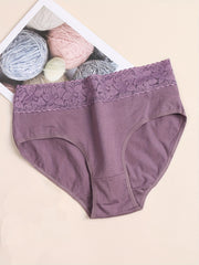 6 Pack Plus Size Lace Trim Mid Rise Underwear Sets