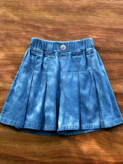 Girls Fruits Embroidered Print Denim Shorts Elastic Waist Loose Fit Shorts