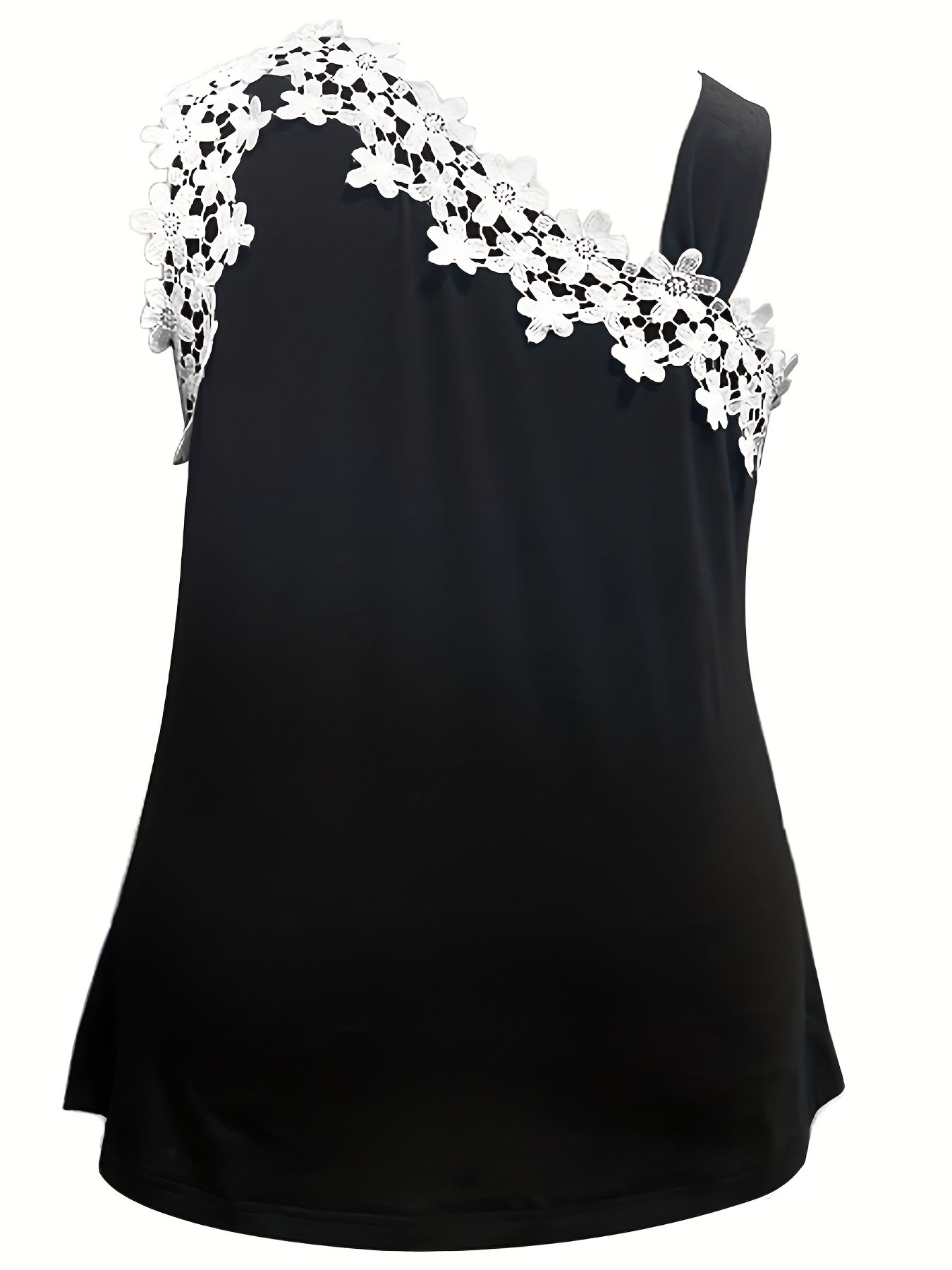 Casual Tank Top Women's Plus Solid Contrast Lace Panel