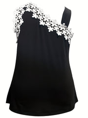 Casual Tank Top Women's Plus Solid Contrast Lace Panel