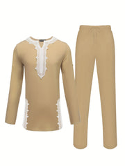 African Men Dashiki Suit Shirt Pants Set Formal Party Traditional Clothes