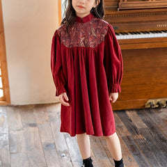 Cotton Flower Graphic Long Sleeve Dress Girls Kids Clothes