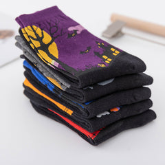 5 Pairs Halloween Novelty Crew Socks Pumpkin Ghost Skull Women's Socks