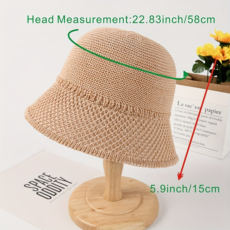 Solid Cloche Hat Hollow Crochet Sun Hat Bucket Hat For Spring & Summer