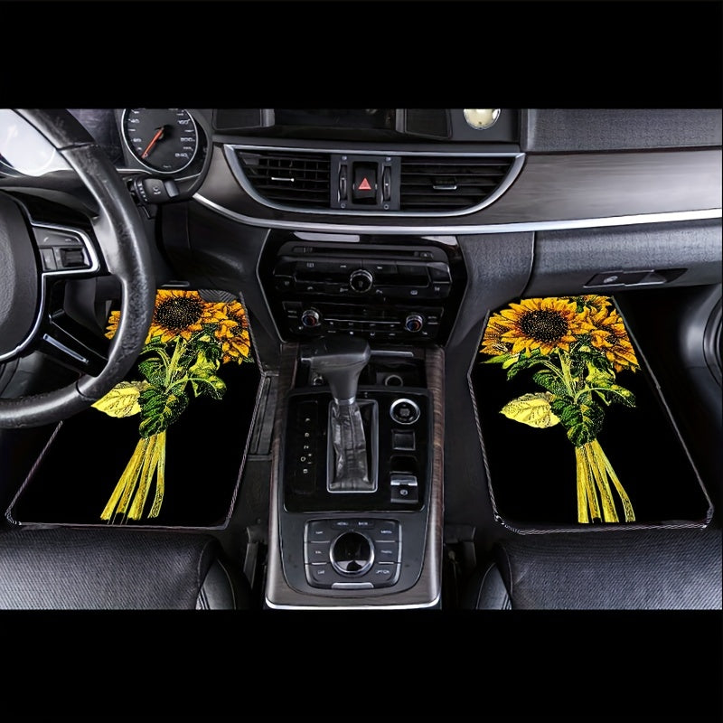 4pcs Sunflower Bouquet Car Floor Mat All-weather Car Protector