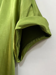 Solid Satin Button Up Short Sleeve Blouse