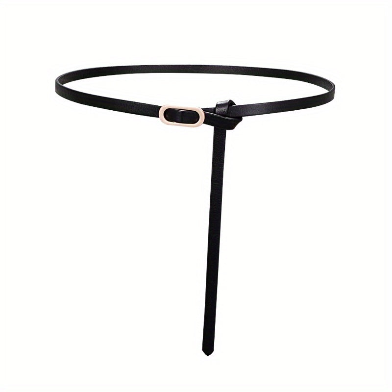 Long Buckle Leather Belt Knotted Thin Waistband for Women