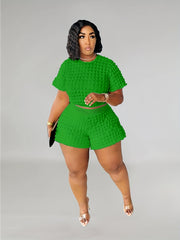 Women's Plus Puff Sleeve Crop Top & Shorts Set