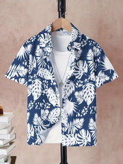 Boys Leaf Print Button Down Set For Summer