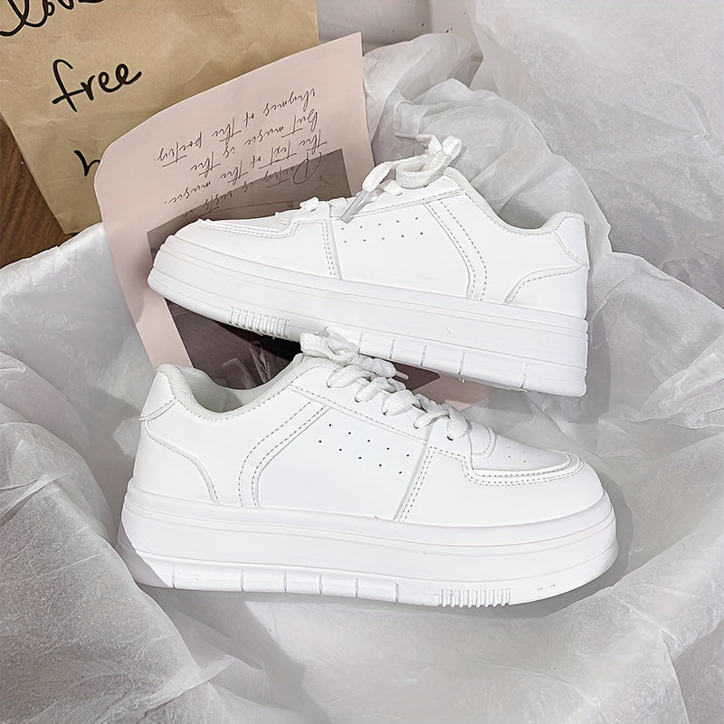 Lace Up Flat Sneakers Low Round Toe Non slip Thick Bottom Shoes