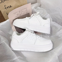 Lace Up Flat Sneakers Low Round Toe Non slip Thick Bottom Shoes