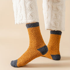Colorblock Fuzzy Socks Warm Mid Tube Stockings