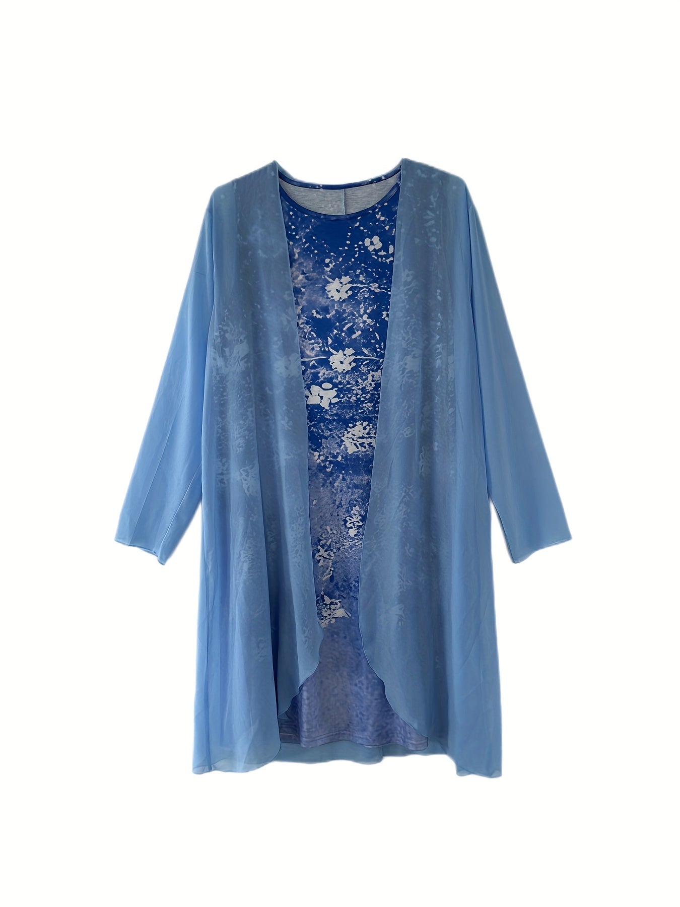 Tie Dye Floral Print Tank Dress Set with Long Sleeve Coat