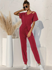 Cold Shoulder Drawstring Jumpsuit for Women