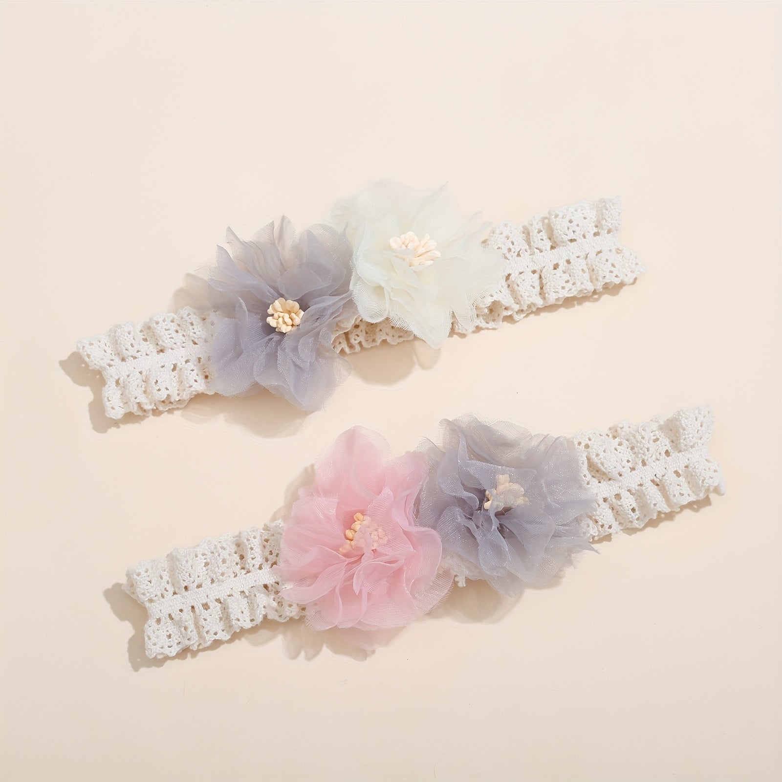 3pcs Artificial Flower Elastic Headband Hair Accessories for Baby Girls