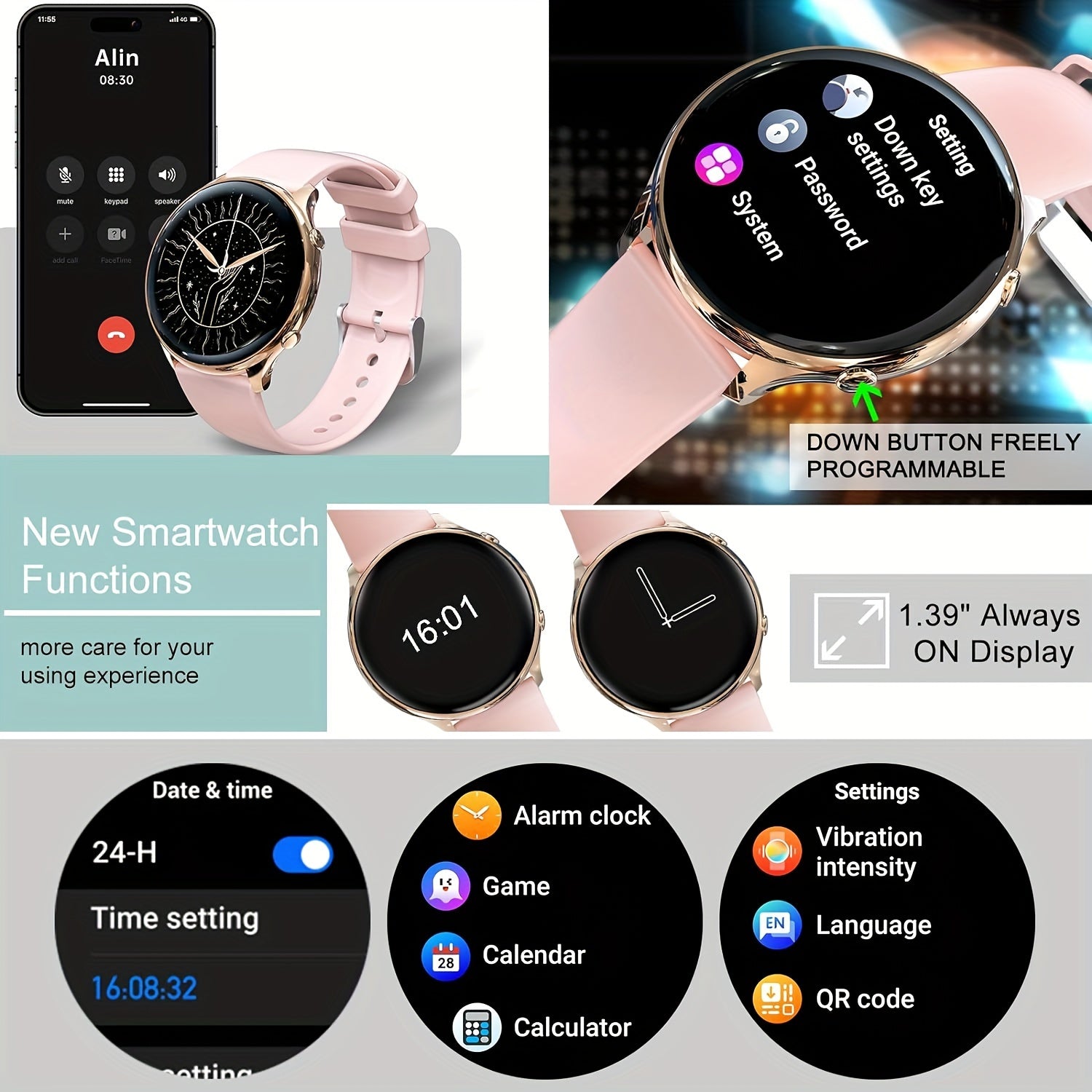 Meatball Women's Smartwatch 4 Round Smartwatch with Pedometer 120 Sports Modes