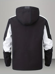 Men's Block Hooded Jacket Zip Up Windbreaker for Outdoor