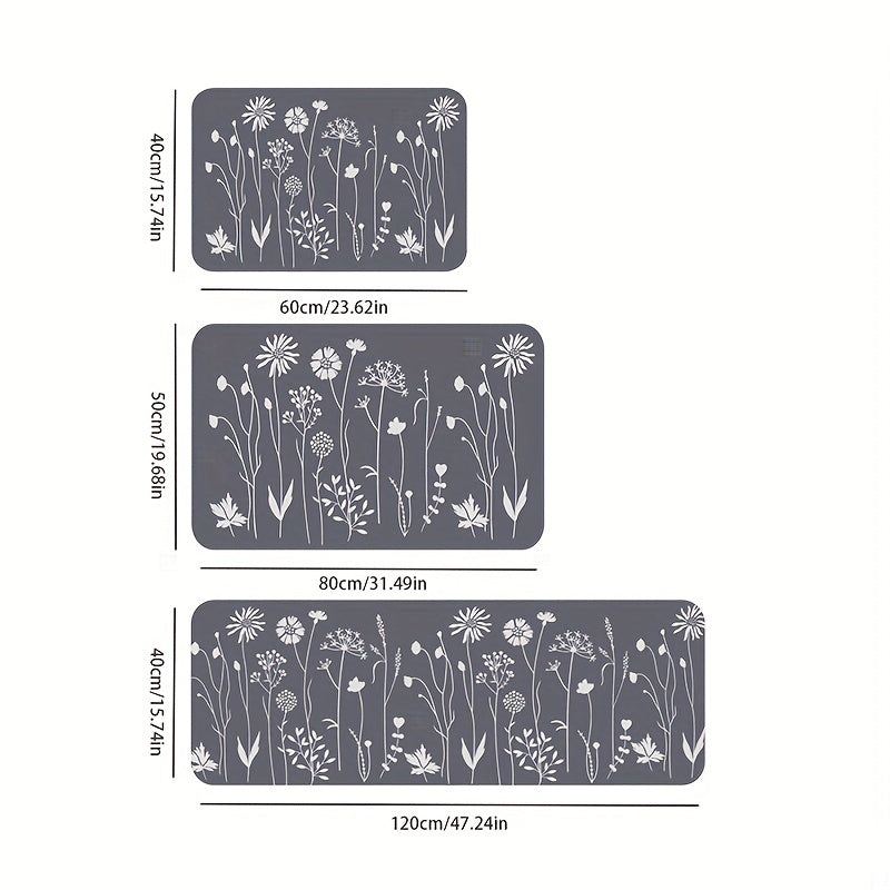 Floral Kitchen Floor Mat Non-slip Waterproof Dirt-resistant