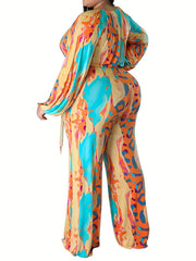 Floral Print Surplice Neck Jumpsuit with Belt