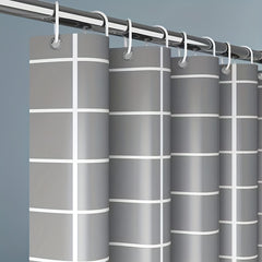 Grey Checkered Shower Curtain PEVA Material Waterproof