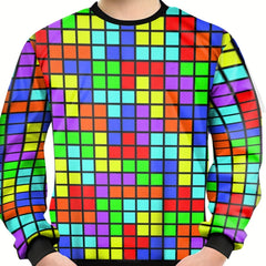 Colorful Squares Print Kid's Sweatshirt Unisex Pullover for Spring Fall Winter