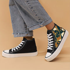 Retro Chain Print Chunky Canvas Sneakers High Top Skate Shoes
