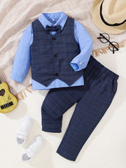 3pcs Baby Boys Bowtie Shirt & Vest & Pants Gentleman Set