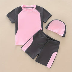 Girl's 3pcs Swimsuit, T-shirt, Cap & Shorts Set for Beach Vacation