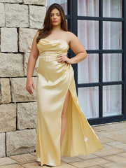 Plus Satin Cowl Neck Split Evening Formal Dress