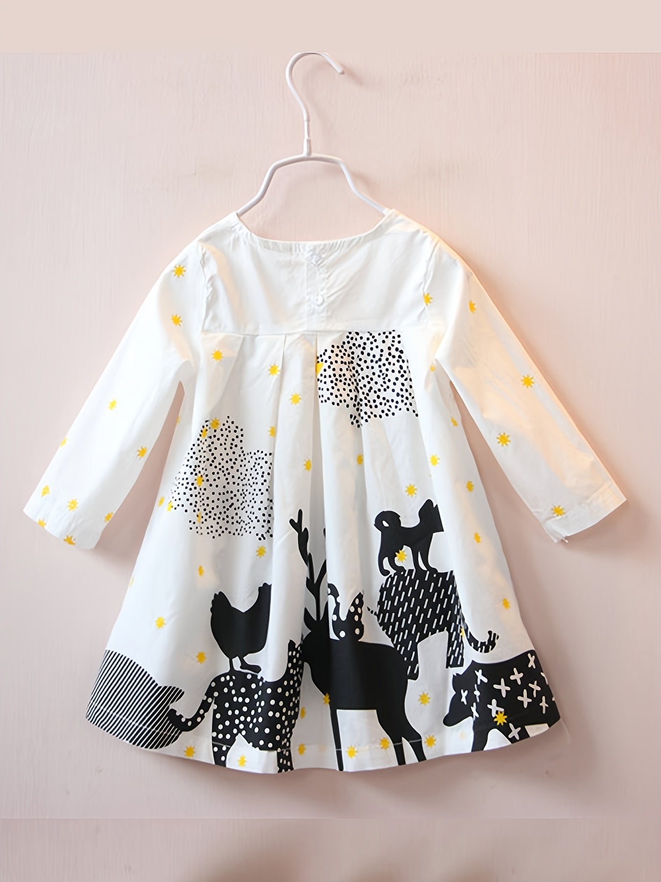 Girls' Farm Animal Cartoon Long Sleeve Cotton Dress