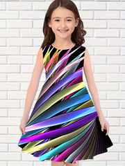 Girls Rainbow Stripped Sleeveless Dress Summer Clothes