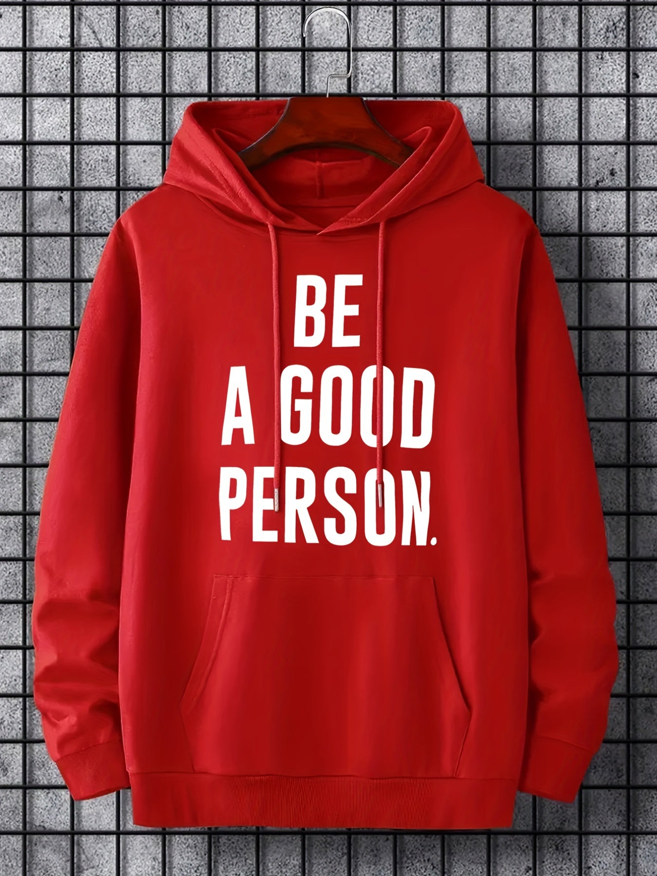 Good Person Men's Letter Print Hoodie Casual Drawstring Hooded Sweatshirt