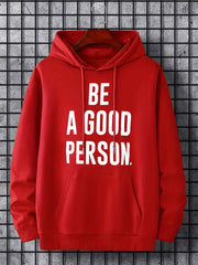 Good Person Men's Letter Print Hoodie Casual Drawstring Hooded Sweatshirt