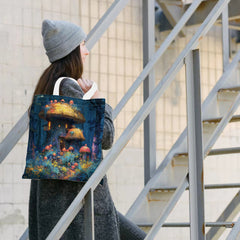 Mushroom House Pattern Tote Bag Durable Canvas Bag For Daily Commute