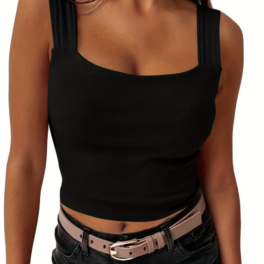 Solid Square Neck Tank Top Sleeveless Casual Spring Summer Women's Top