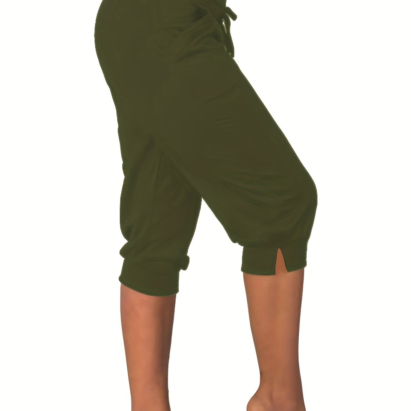 Solid Drawstring Split Cropped Pants Casual Pants For Spring & Summer
