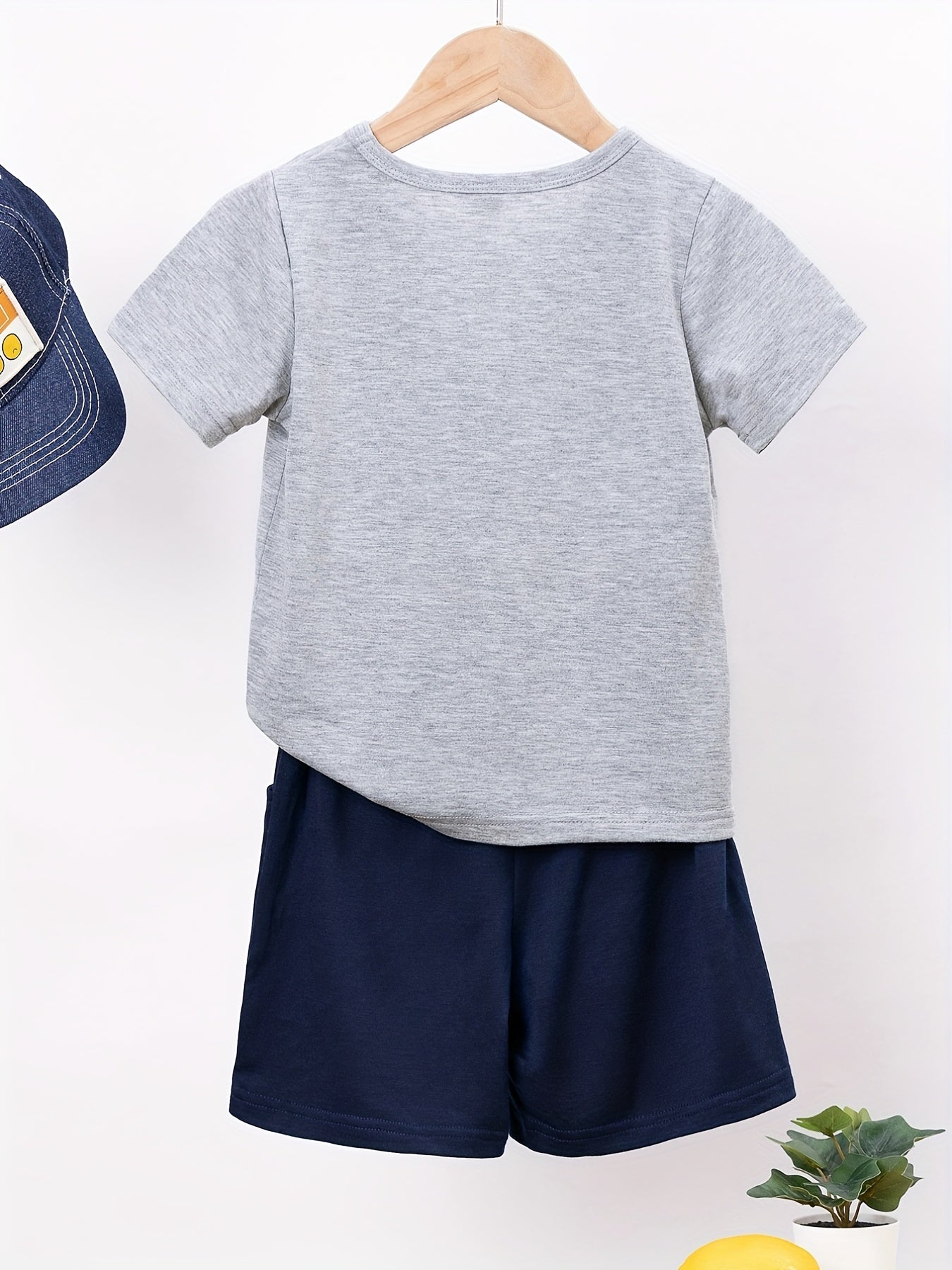 Boy's 2pcs T shirt & Elastic Waist Shorts Set OF BOY Print Short Sleeve Top
