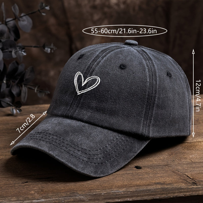 Heart Embroidery Baseball Cap Distressed Dad Hats Adjustable
